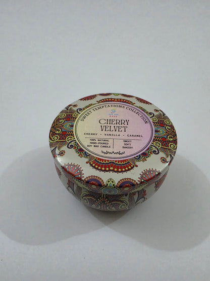 Cherry Velvet Mandala Tin Candle