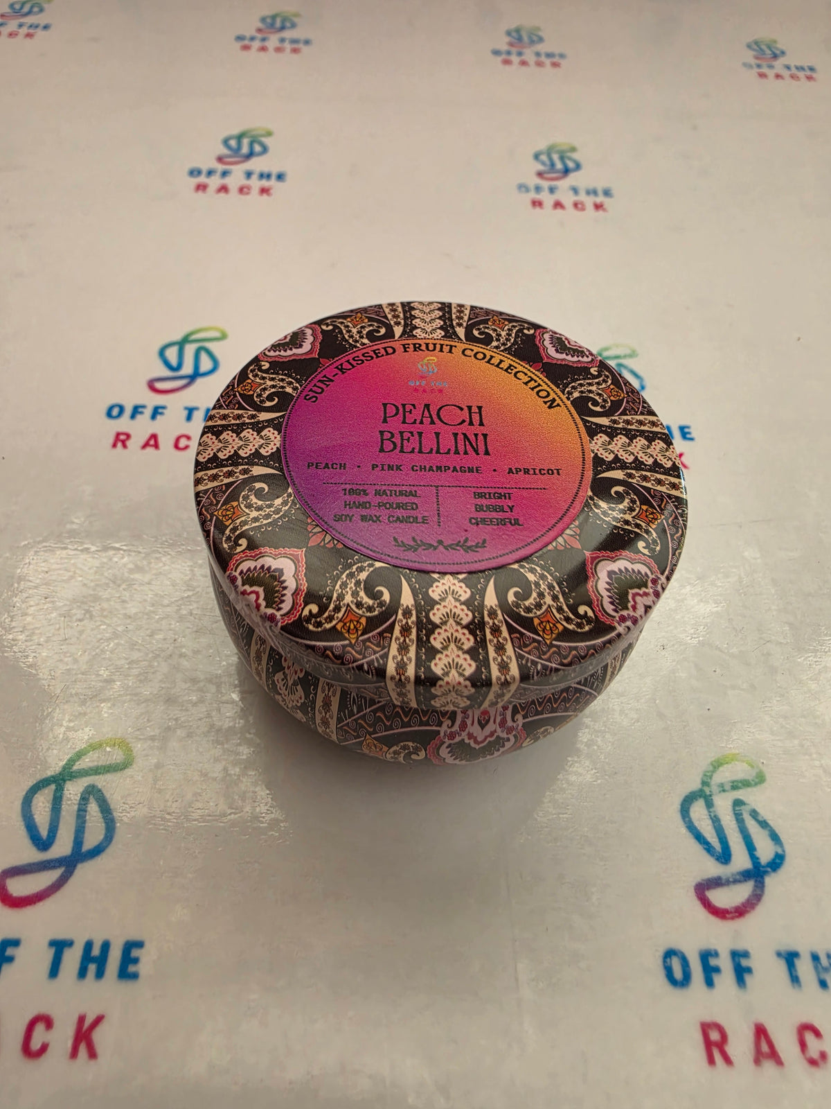 Peach Bellini Mandala Tin Candle