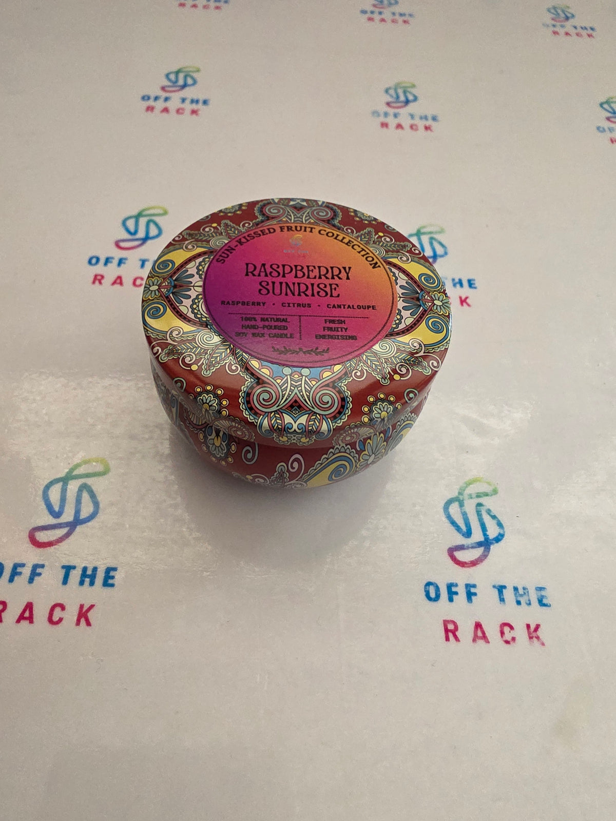 Raspberry Sunrise Mandala Tin Candle