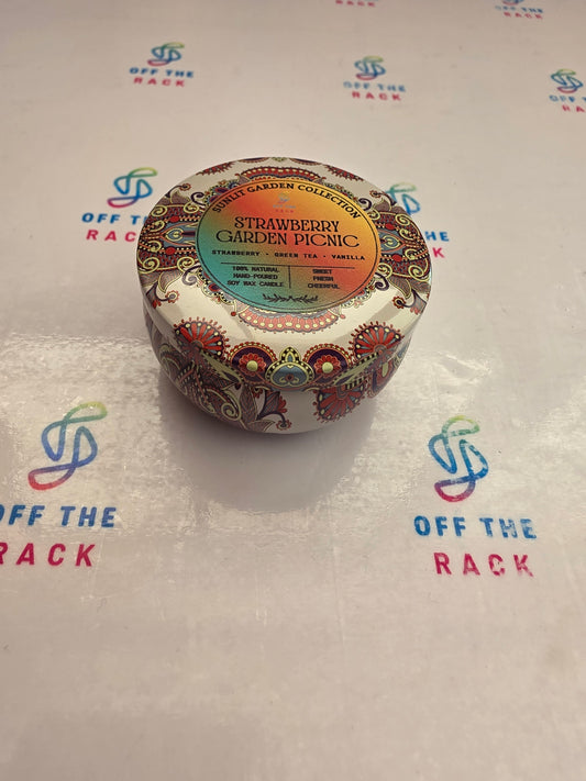 Strawberry Garden Picnic Mandala Tin Candle