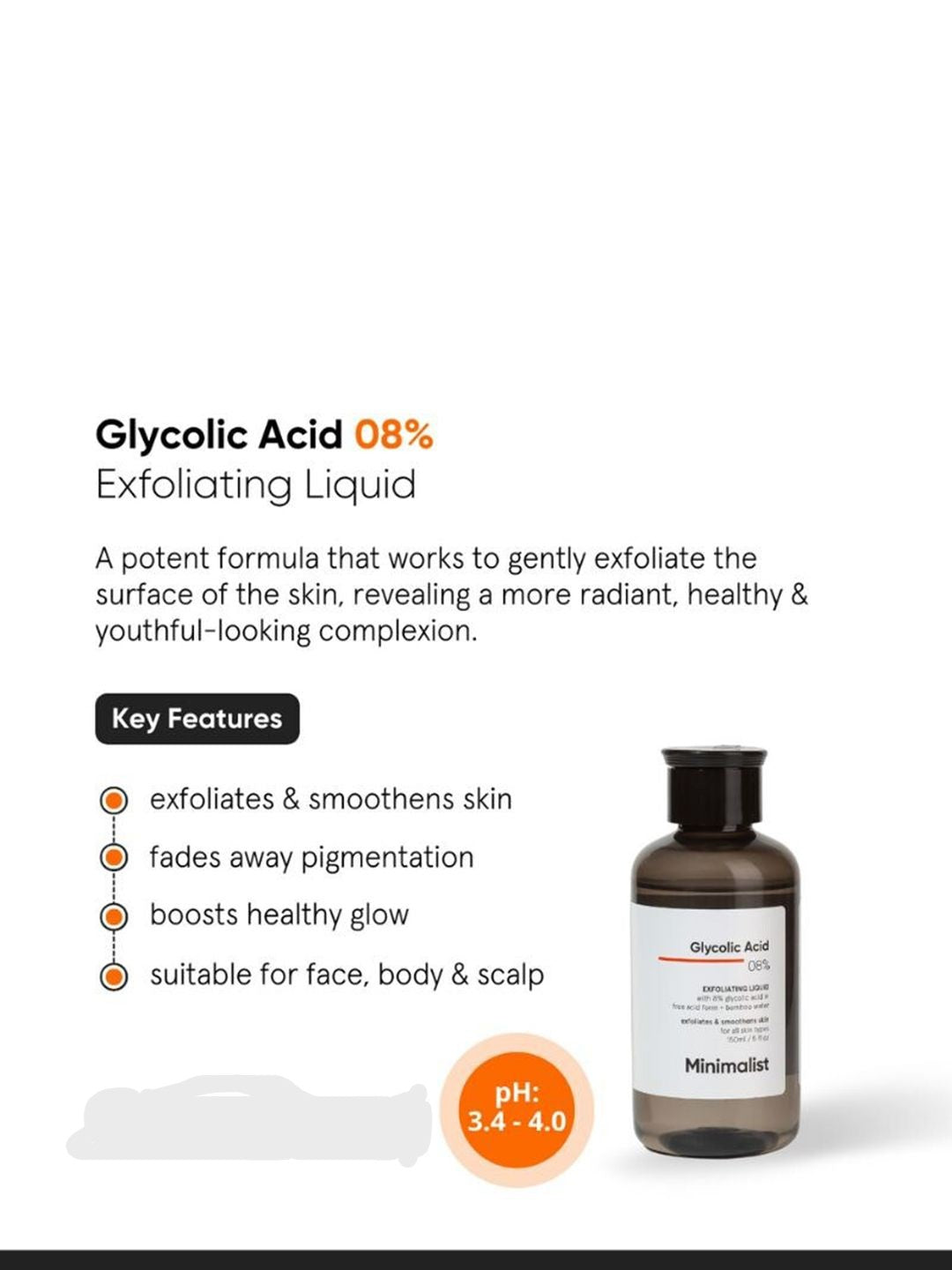 Minimalist 8% Glycolic Acid Toner For Glowing Skin For Body, Face, & Scalp