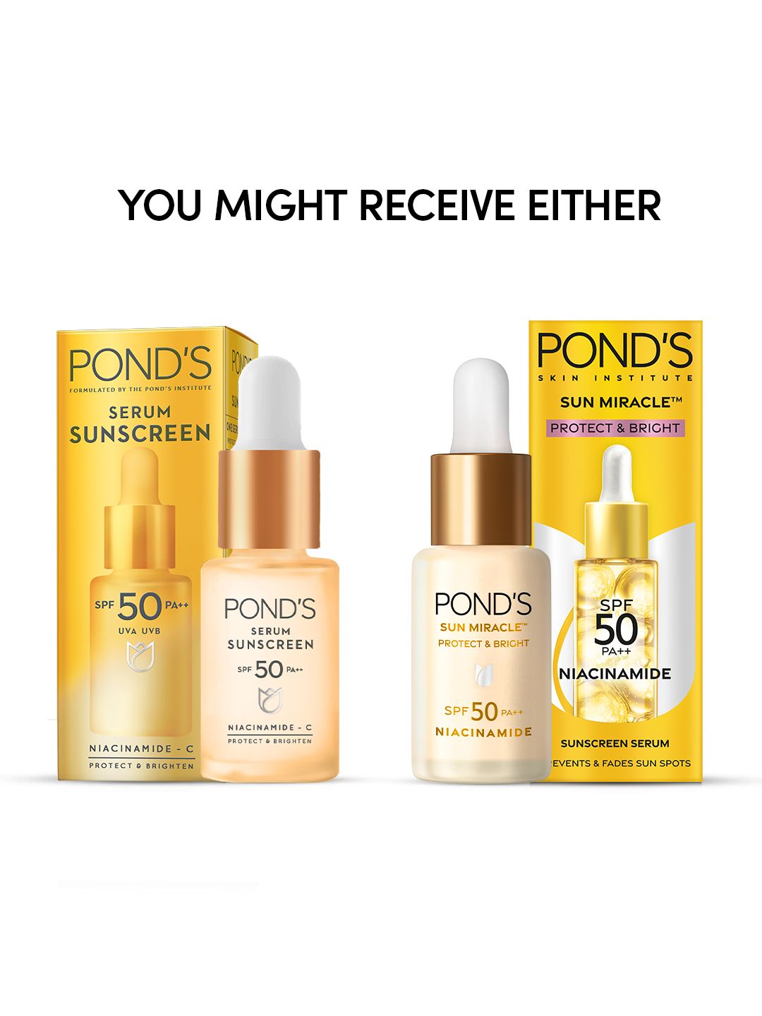 Ponds SPF 50 PA+++ UVA UVB Protect & Brighten Serum Sunscreen with Niacinamide C
