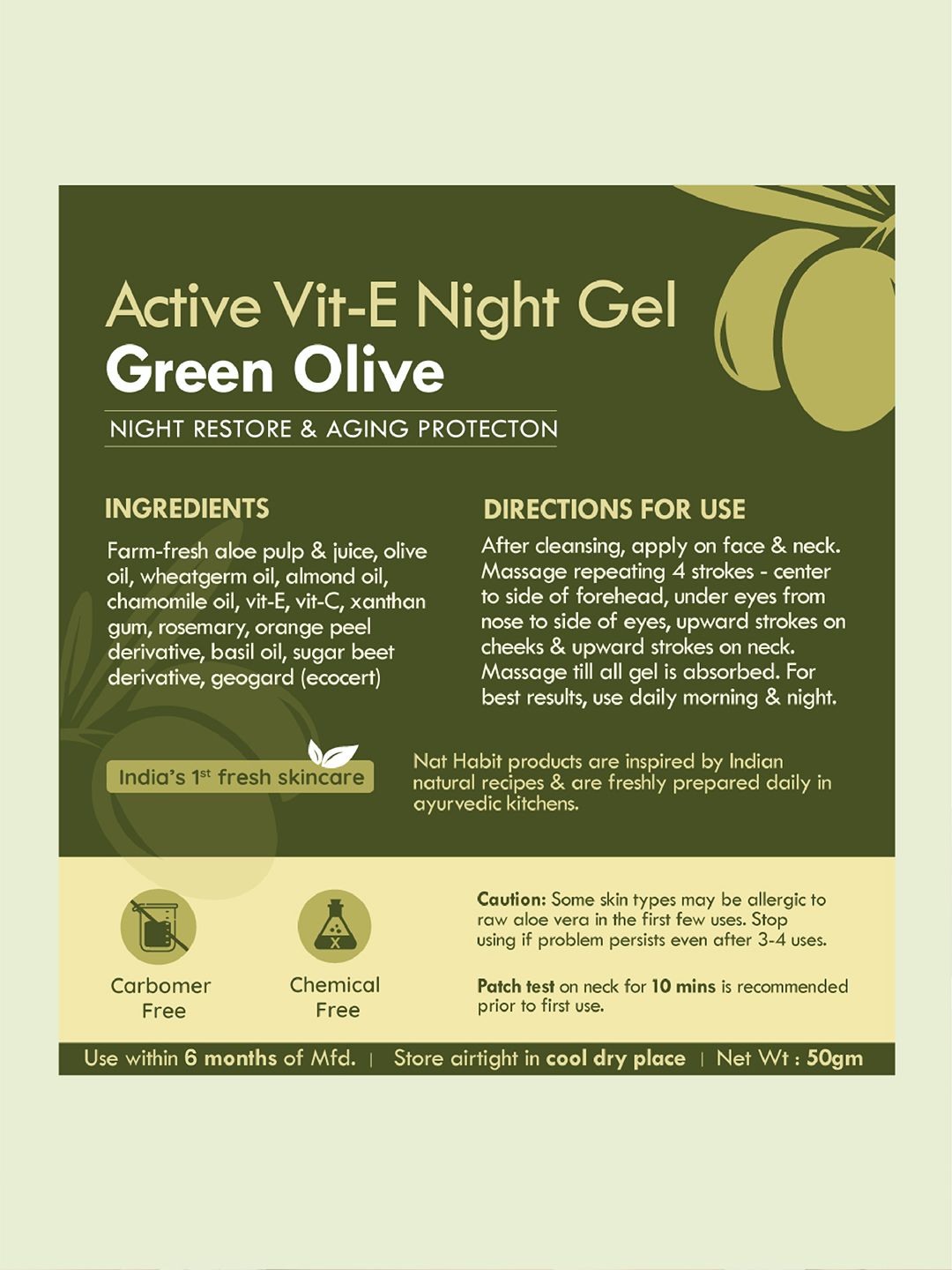 Nat Habit Vitamin E Olive Active Face Gel with Aging Protection for All Skin Types