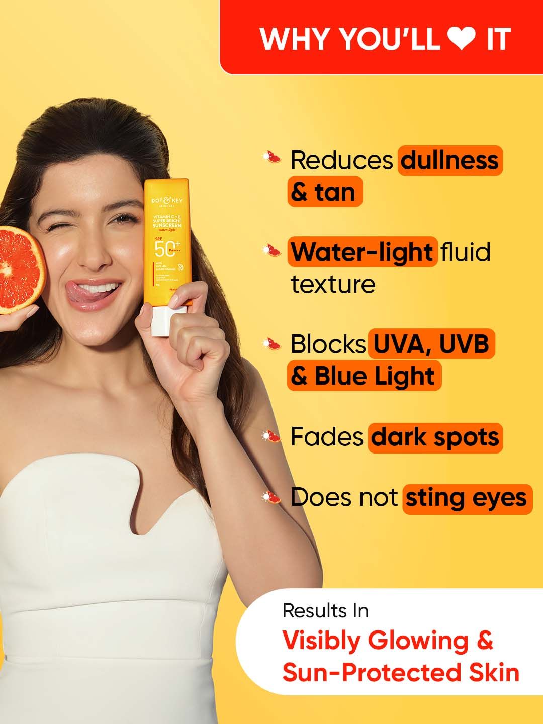 DOT & KEY Vitamin C + E Sunscreen SPF 50 PA+++ For Glowing Skin with No White Cast