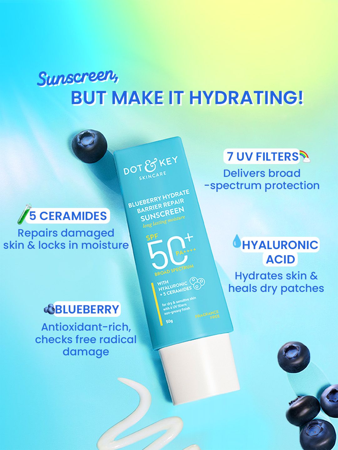 DOT & KEY Blueberry Hydrate Barrier Repair Sunscreen SPF 50+ PA++++