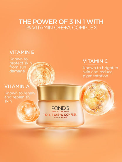 Ponds Bright Beauty 1% Vitamin C+E+A Complex Gel Creme For Brighter & Clearer Skin