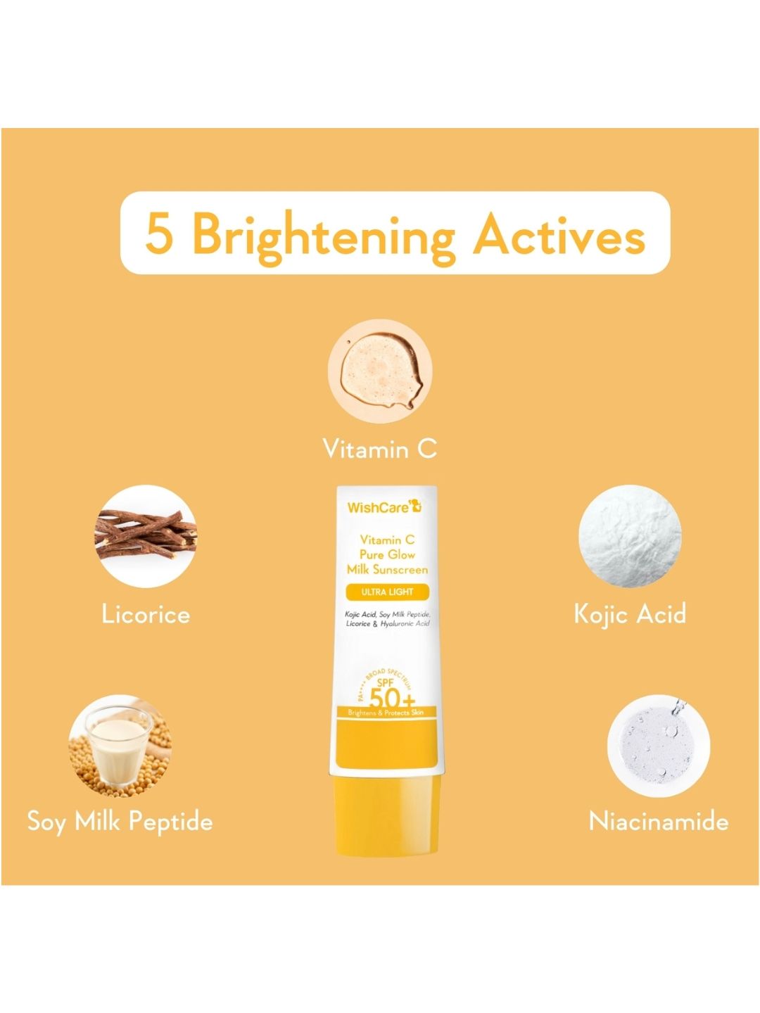 WishCare Vitamin C Pure Glow Milk SPF50 Ultralight Sunscreen with Kojic Acid