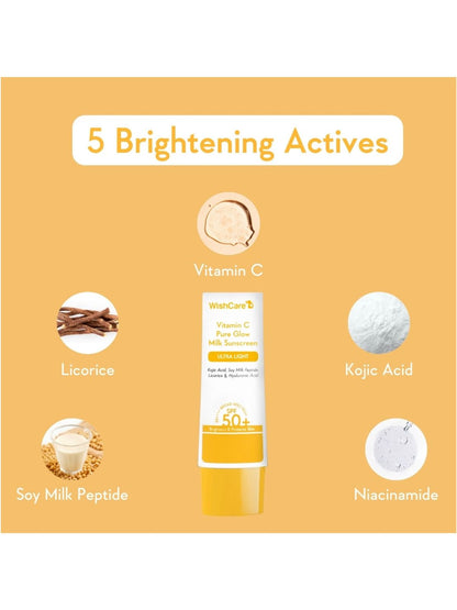 WishCare Vitamin C Pure Glow Milk SPF50 Ultralight Sunscreen with Kojic Acid