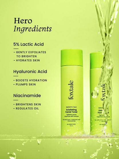 Foxtale Exfoliating Toner with 5% Lactic Acid & Niacinamide for Brighter Skin