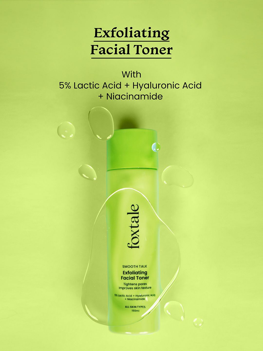 Foxtale Exfoliating Toner with 5% Lactic Acid & Niacinamide for Brighter Skin