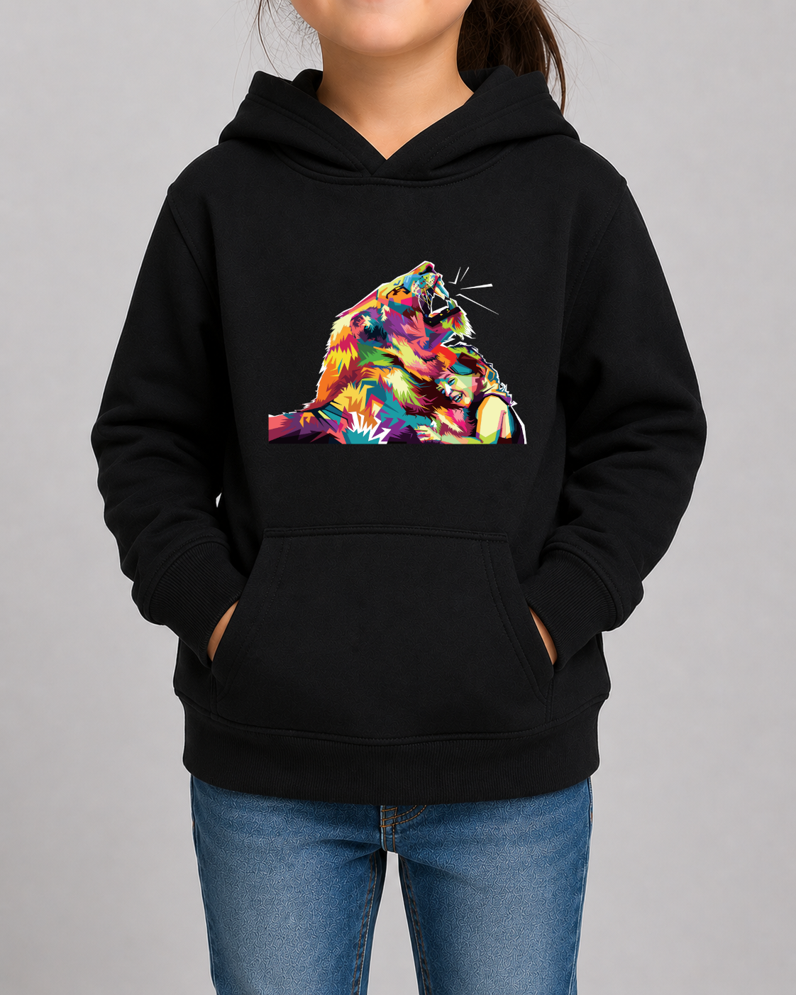 Colourful Girl Hugging Lion Hoodie