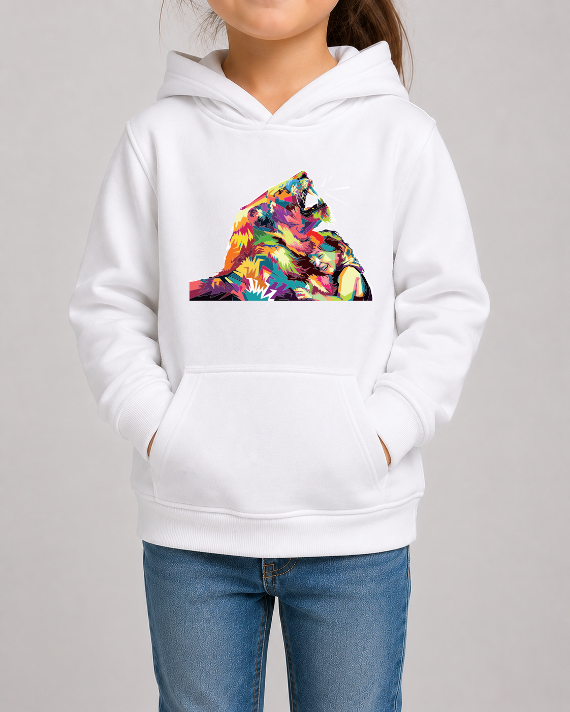 Colourful Girl Hugging Lion Hoodie