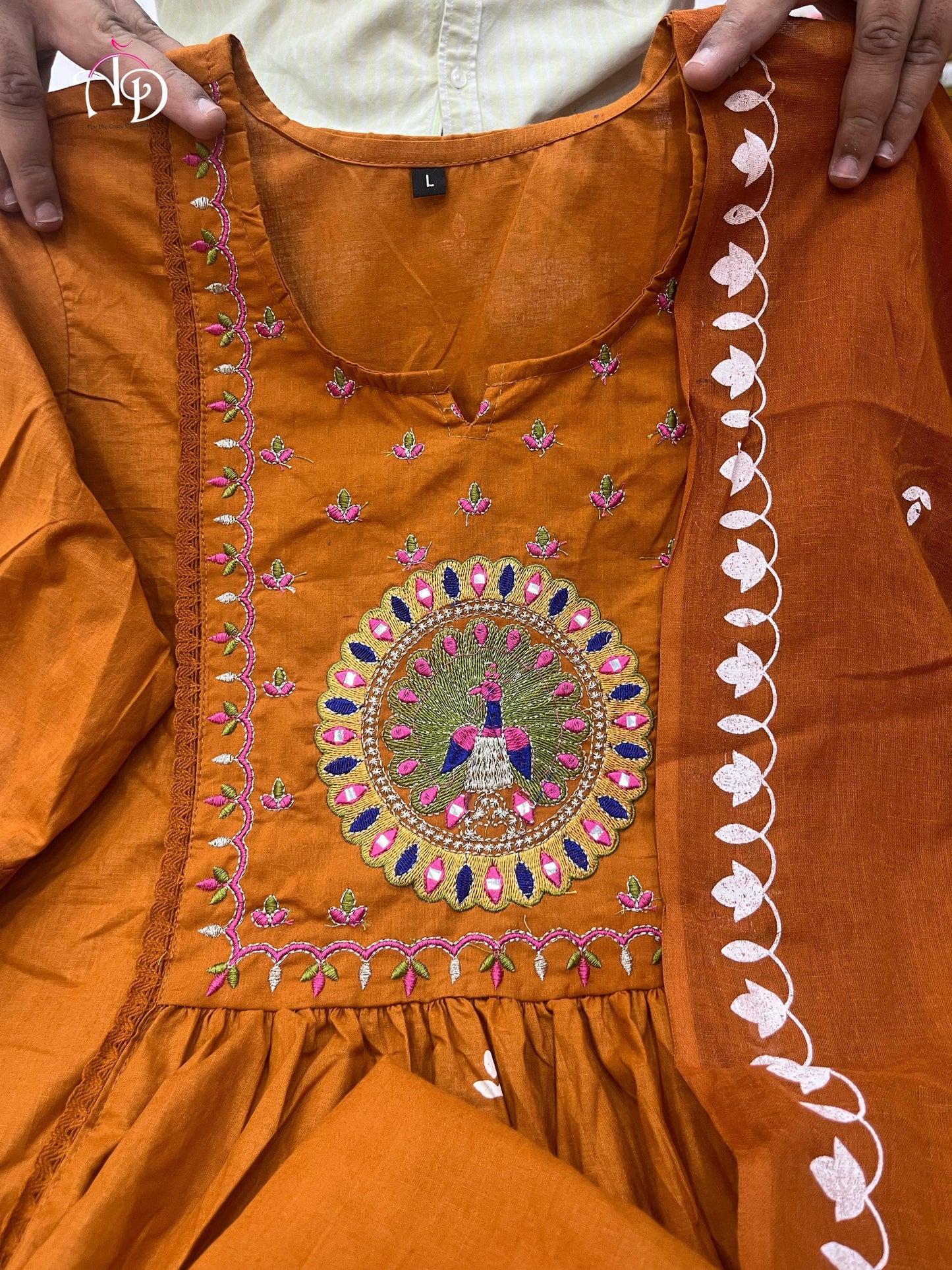 Orange MAL Cotton Kurti Pant Dupatta Set