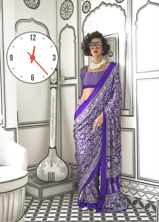 Ajrakh Digital Print Muslin fabric Saree