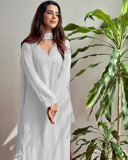 Chikan Kari Embroidery 3 Piece Suit