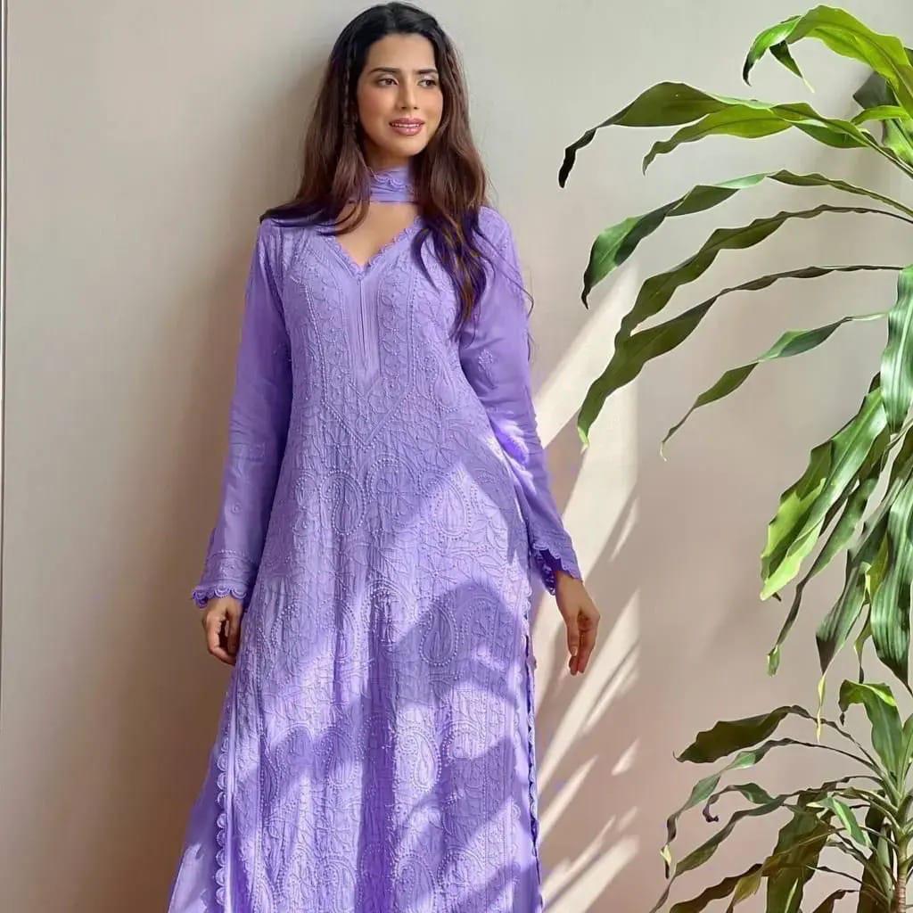 Chikan Kari Embroidery 3 Piece Suit