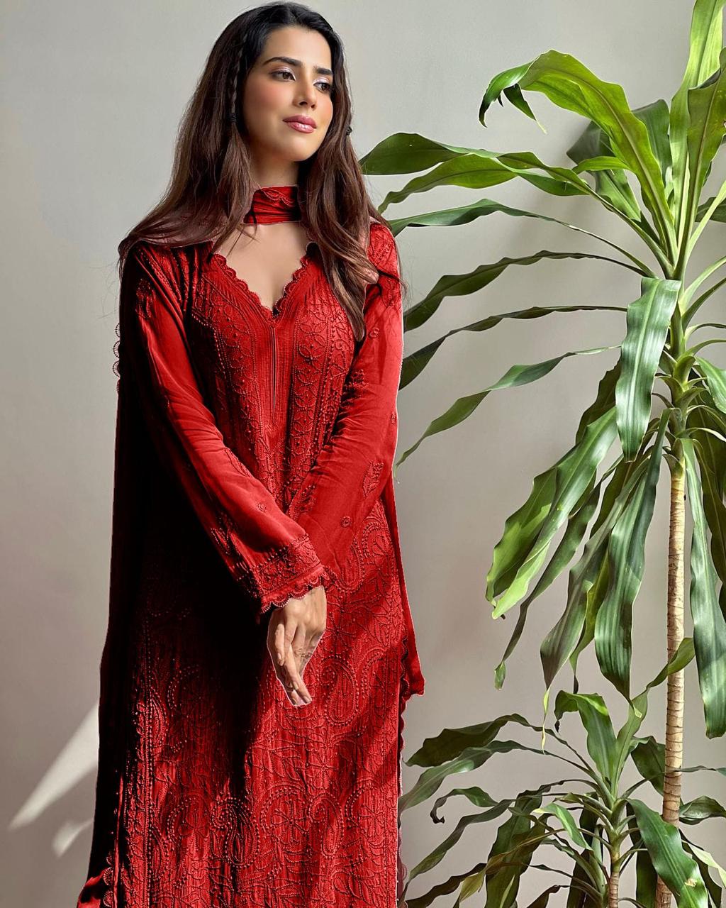 Chikan Kari Embroidery 3 Piece Suit