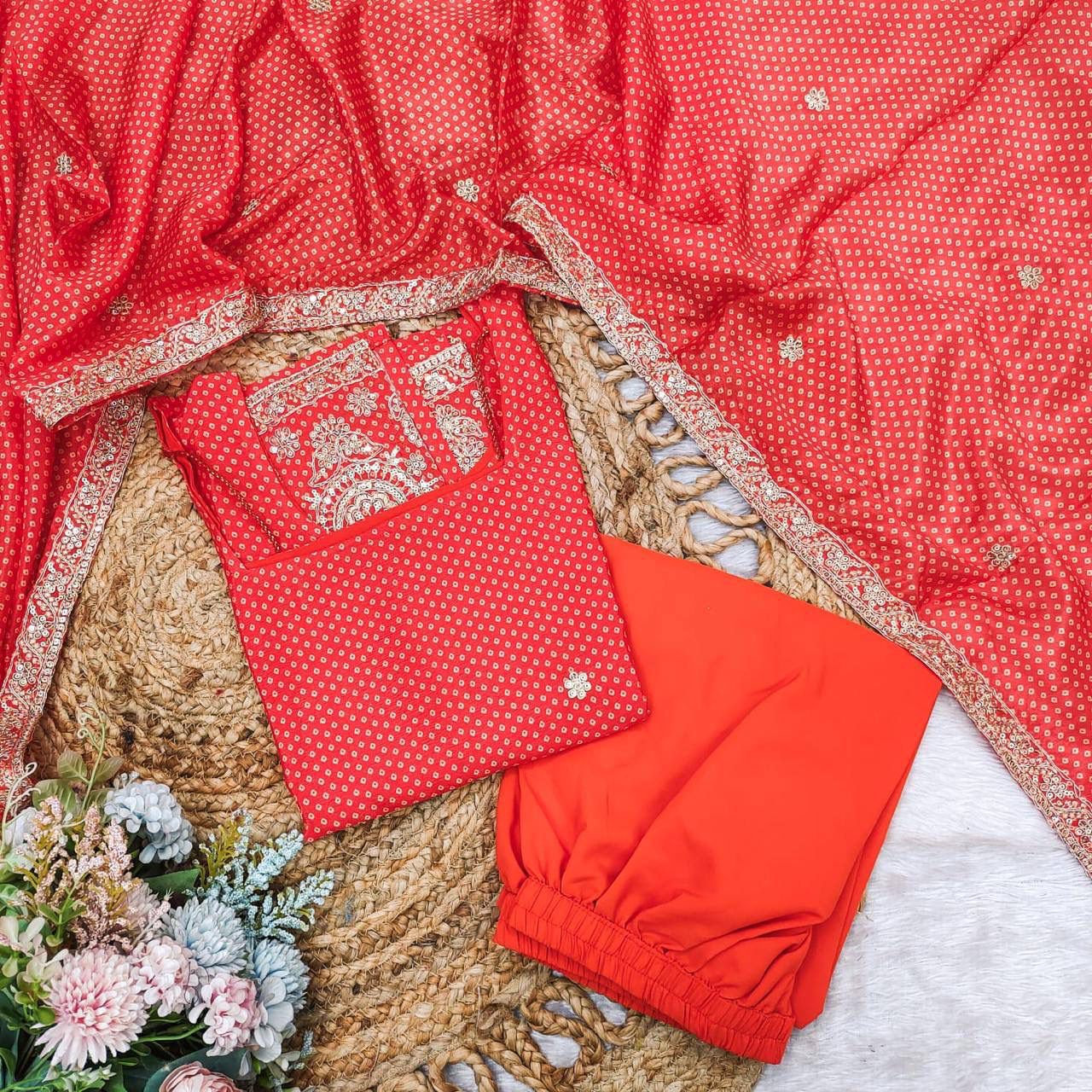 Bandhej Print Straight Suit