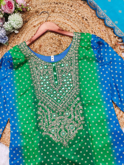 Multi-Coloured Bandhni Print With Mirror Work