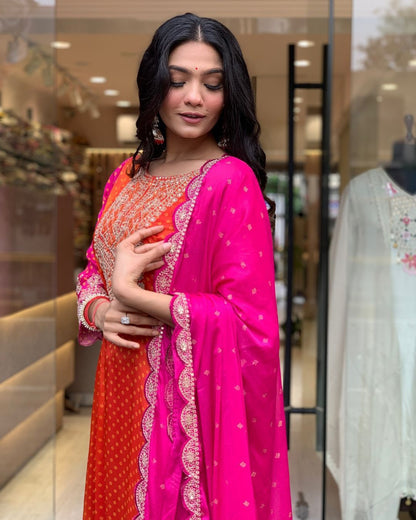 Multi-Coloured Bandhni Print With Mirror Work