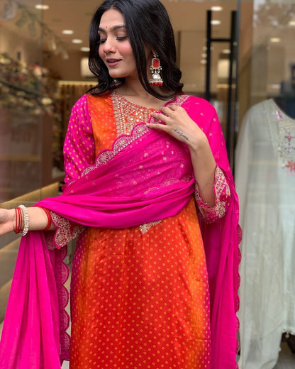 Multi-Coloured Bandhni Print With Mirror Work