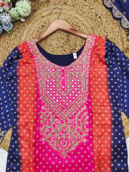 Multi-Coloured Bandhni Print With Mirror Work