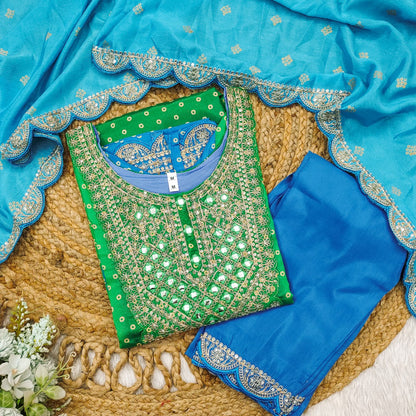Multi-Coloured Bandhni Print With Mirror Work