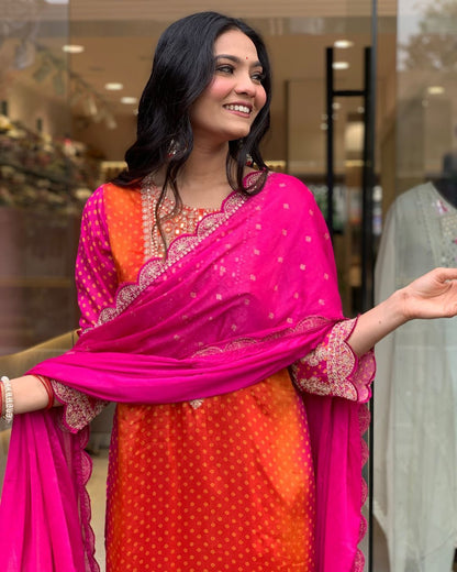 Multi-Coloured Bandhni Print With Mirror Work