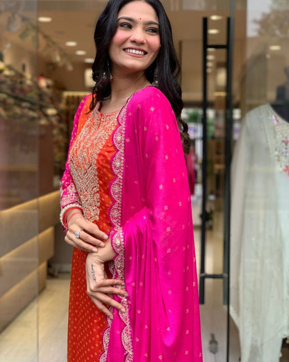 Multi-Coloured Bandhni Print With Mirror Work