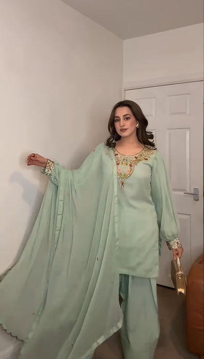 Designer Party Wear Look Top-Palazzo and Dupatta
