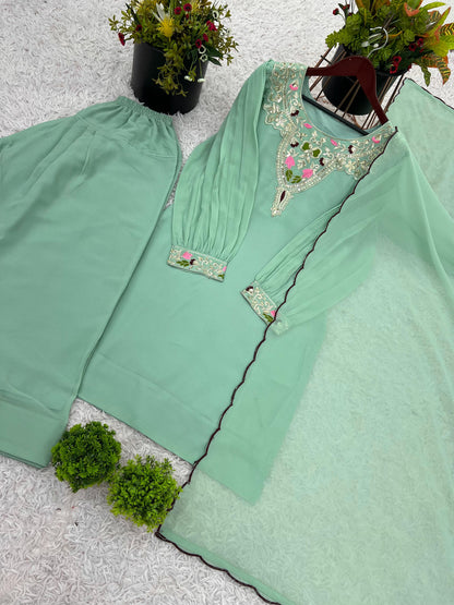 Designer Party Wear Look Top-Palazzo and Dupatta