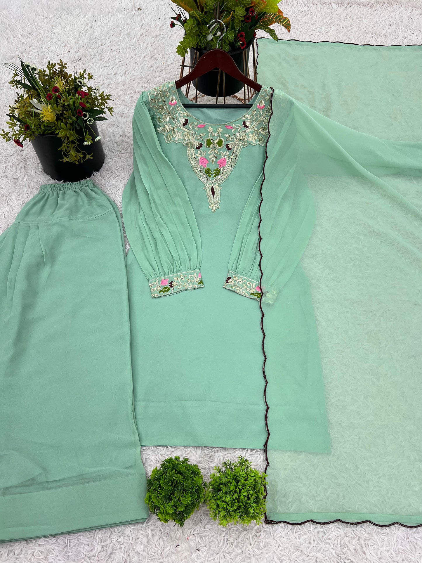 Designer Party Wear Look Top-Palazzo and Dupatta
