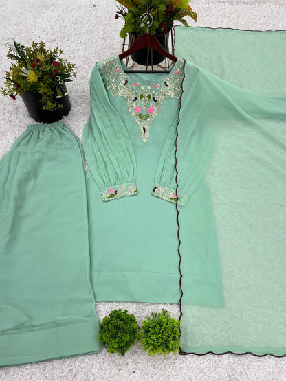 Designer Party Wear Look Top-Palazzo and Dupatta