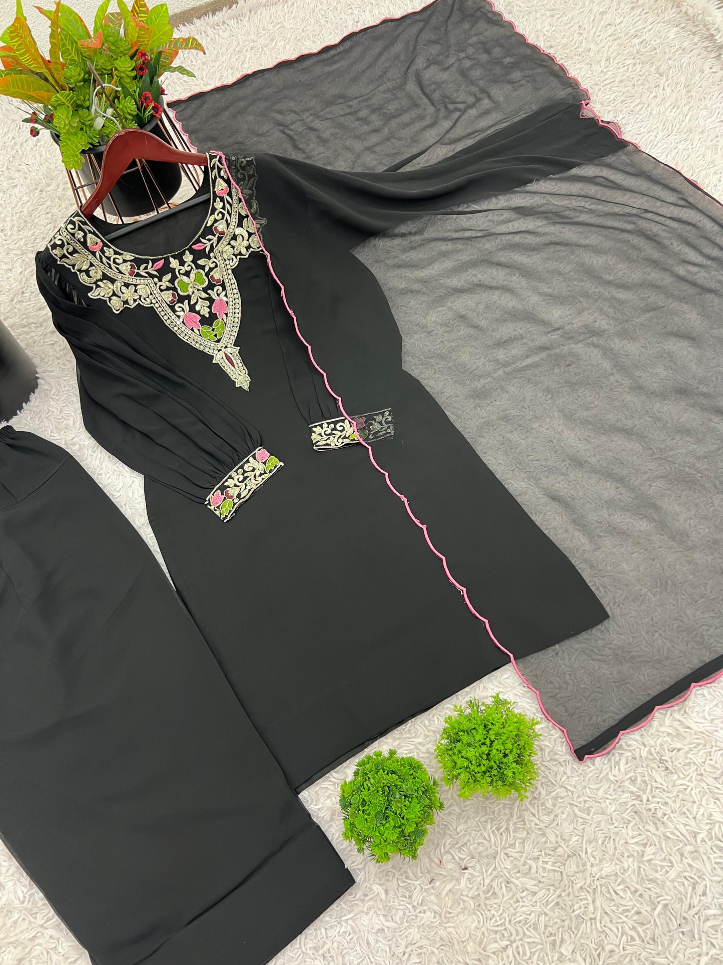 Designer Party Wear Look Top-Palazzo and Dupatta