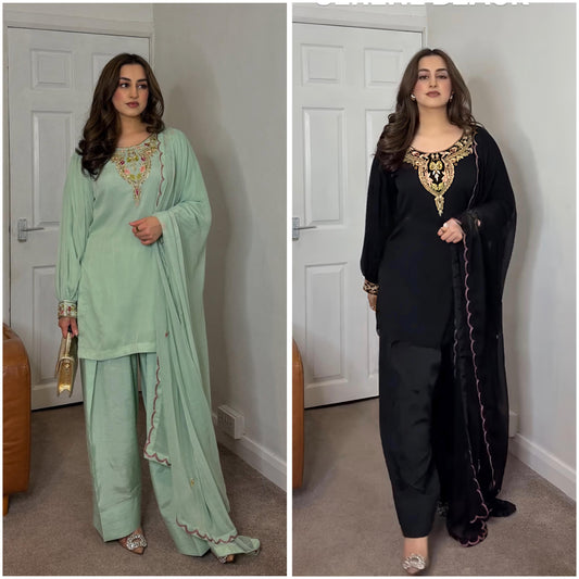 Designer Party Wear Look Top-Palazzo and Dupatta
