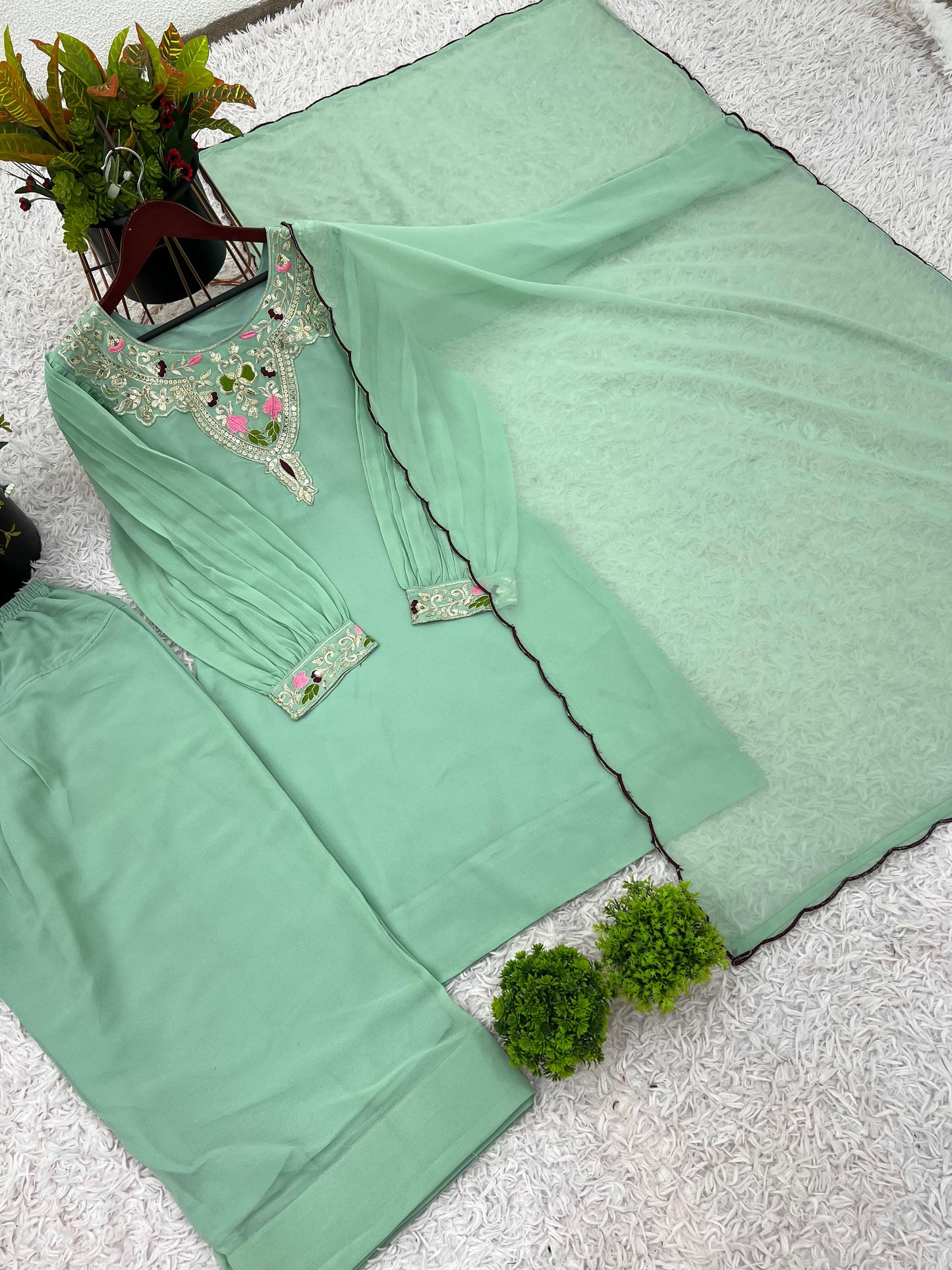 Designer Party Wear Look Top-Palazzo and Dupatta