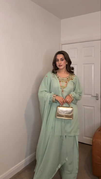 Designer Party Wear Look Top-Palazzo and Dupatta