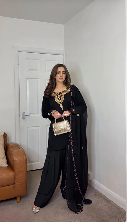 Designer Party Wear Look Top-Palazzo and Dupatta