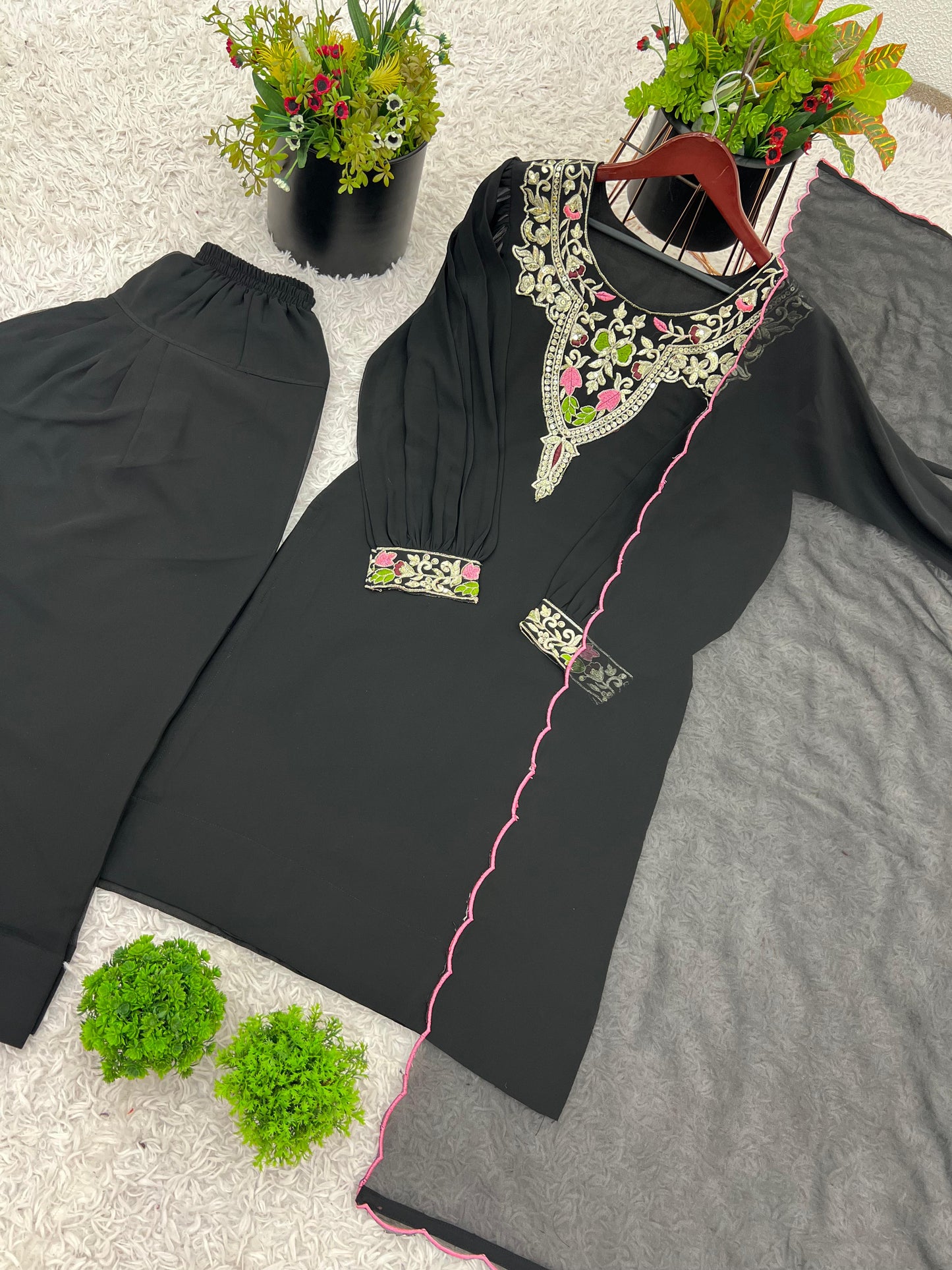 Designer Party Wear Look Top-Palazzo and Dupatta