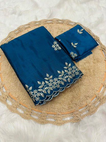 Pure Chinnon Sequence Embroidery Work Saree