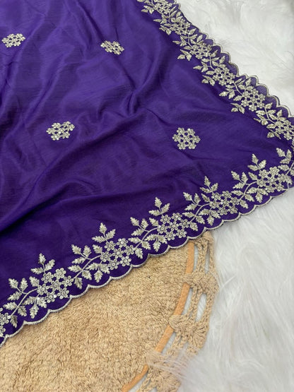 Pure Chinnon Sequence Embroidery Work Saree
