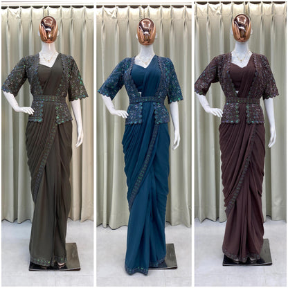 STAR GEORGETTE SEQUENCE WORK SAREE WITH KOTI