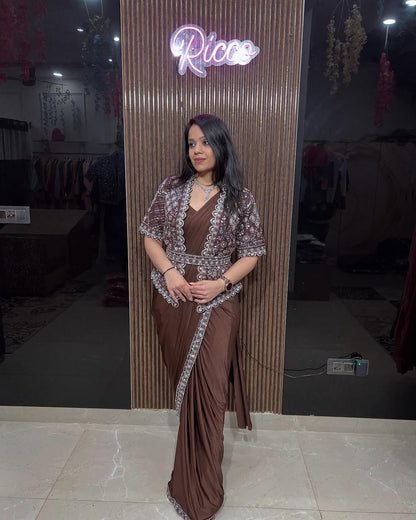 STAR GEORGETTE SEQUENCE WORK SAREE WITH KOTI