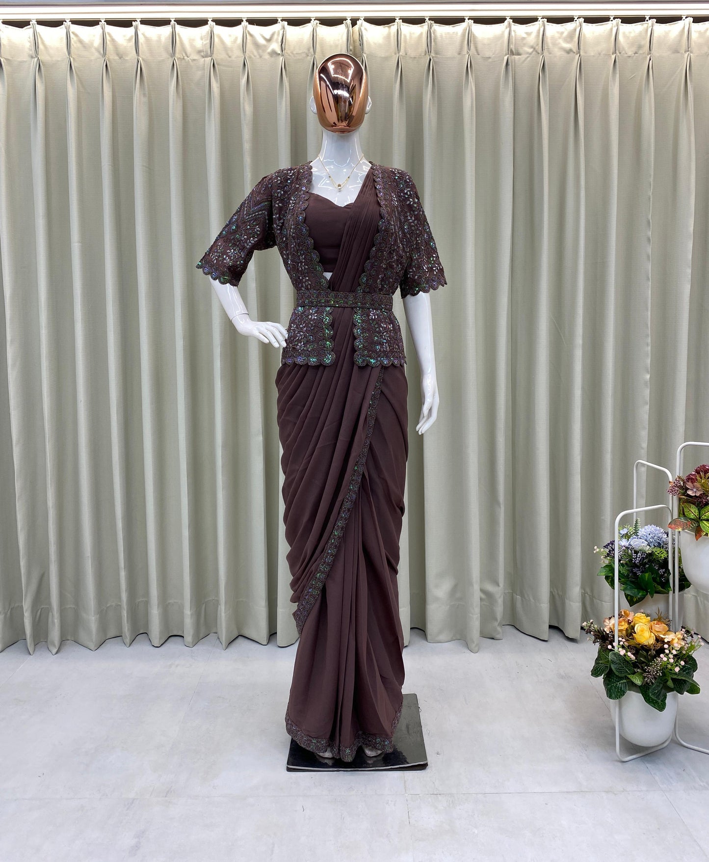 STAR GEORGETTE SEQUENCE WORK SAREE WITH KOTI