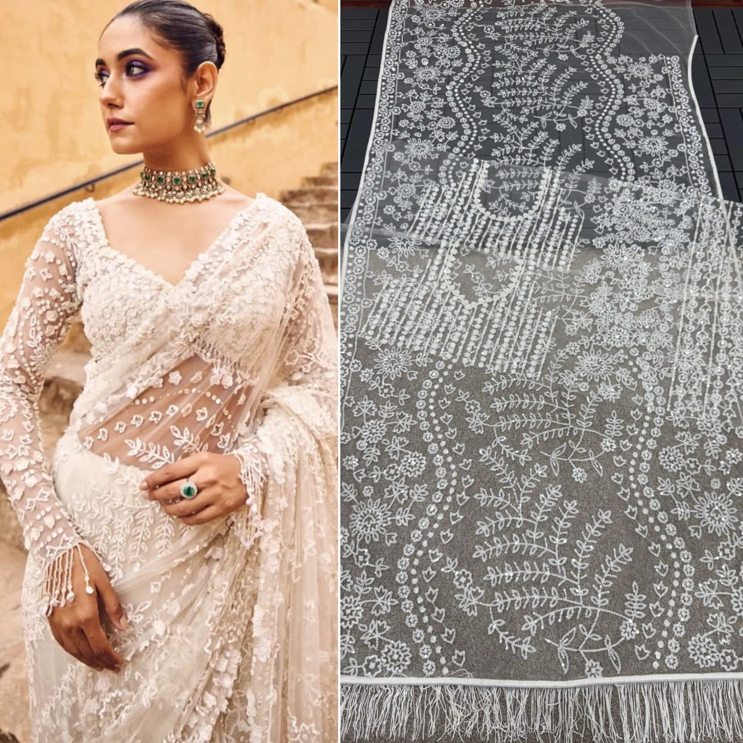 Butterfly Net Saree