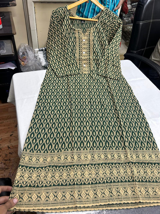 Rayon Chikan Print Kurti