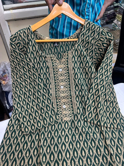Rayon Chikan Print Kurti