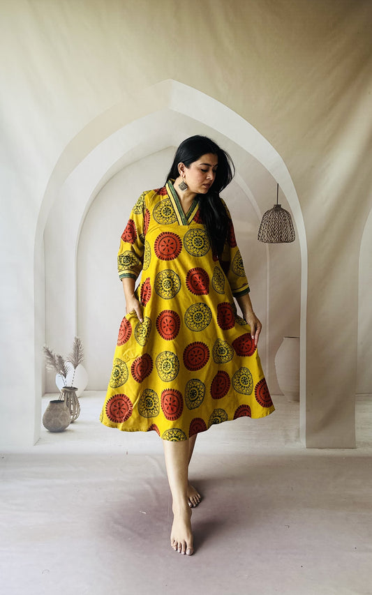 COTTON AJRAKH NATURAL HANDBLOCK PRINT ONE PIECE