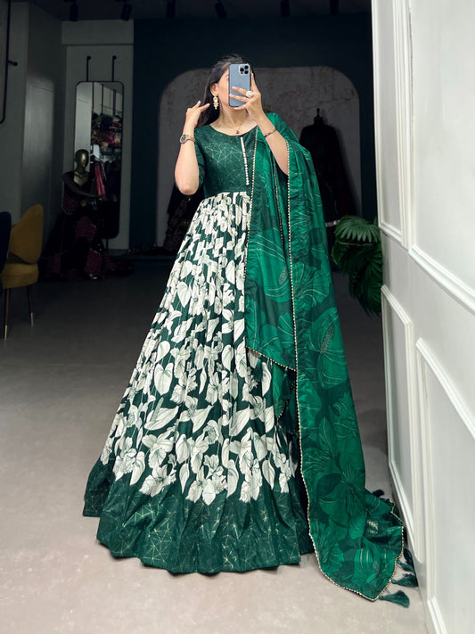 Tussar Silk Printed Gown