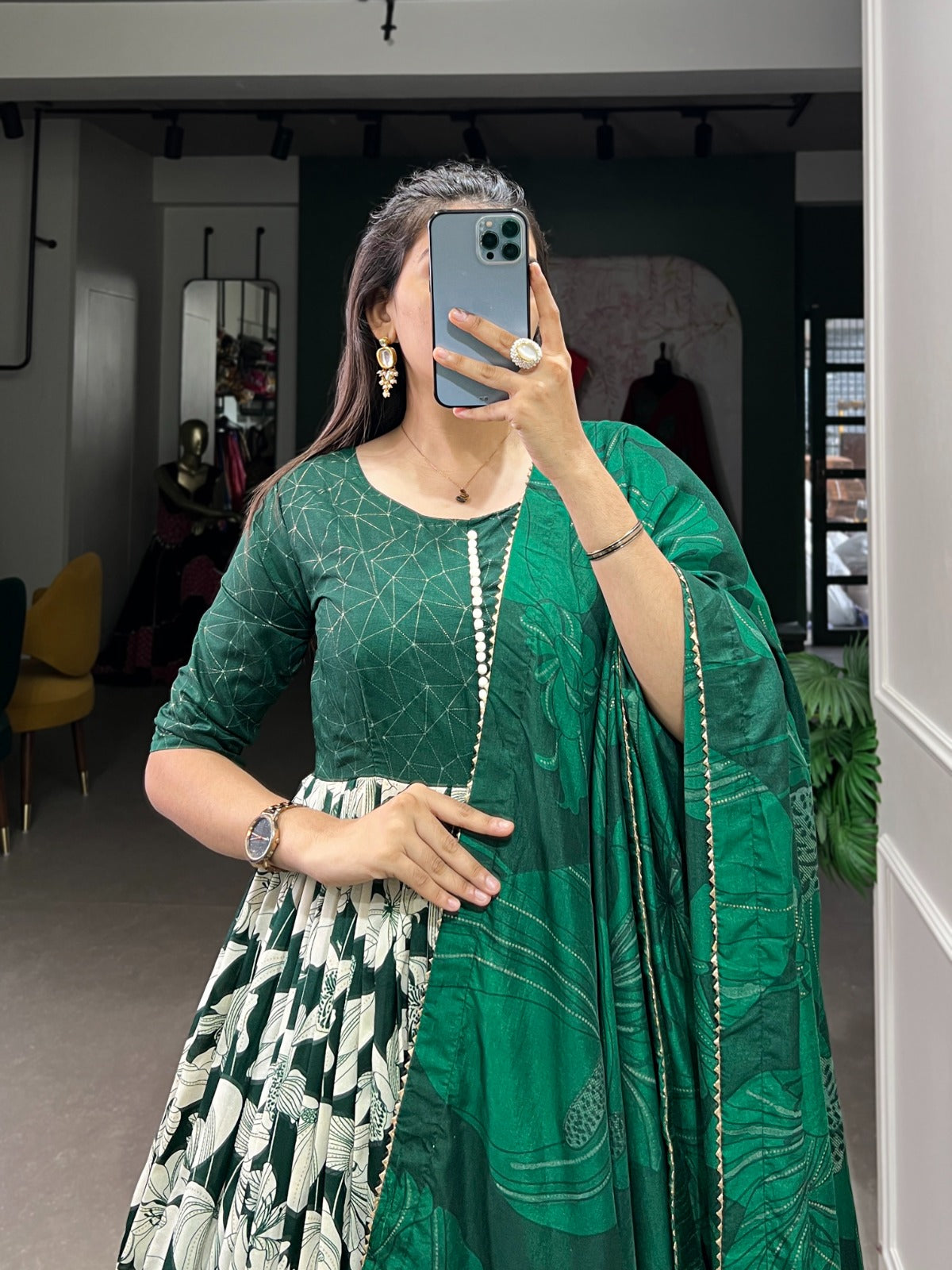 Tussar Silk Printed Gown